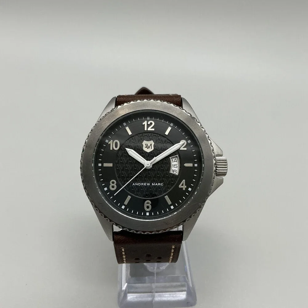 Andrew Marc Heritage Roadside Mens Watch 47mm Black Dial Date New Battery